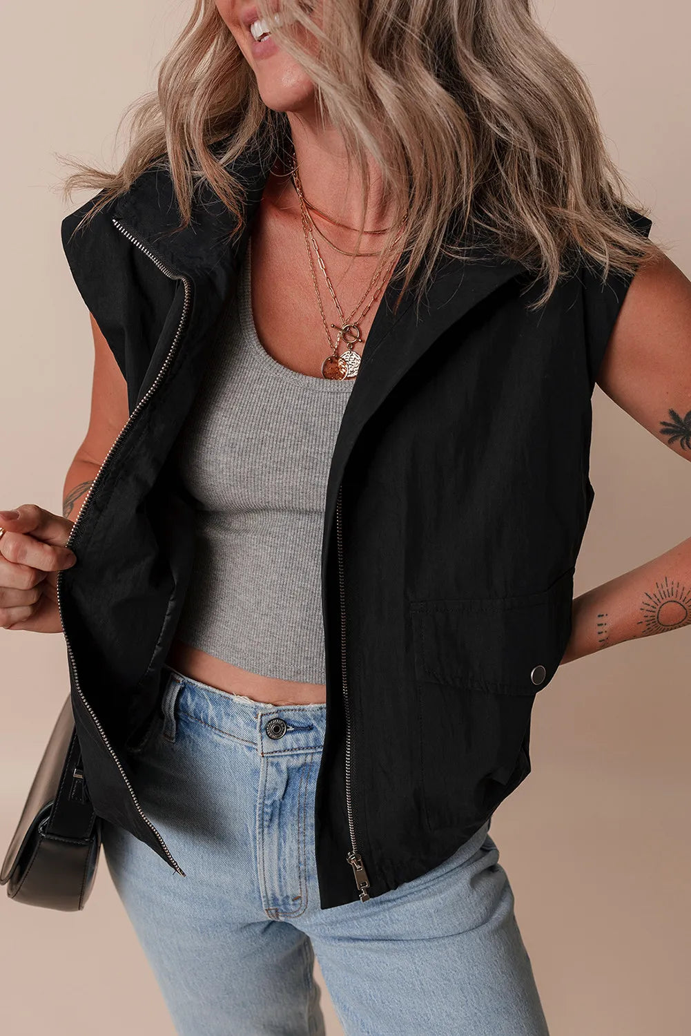 Pocketed Zip Up Vest Coat - Kristi Pierce Designs