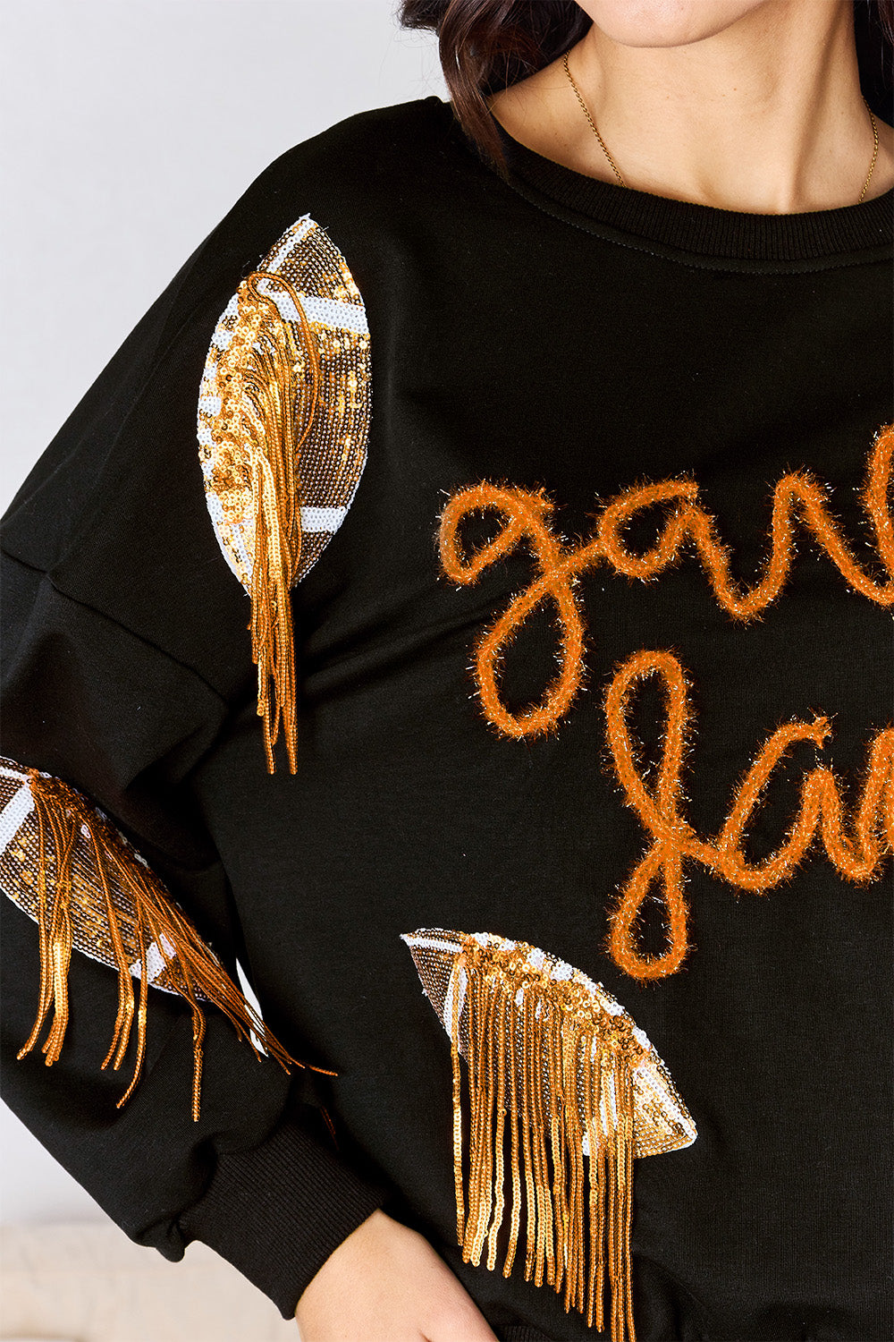 Football Sequin Round Neck Sweatshirt - Kristi Pierce Designs