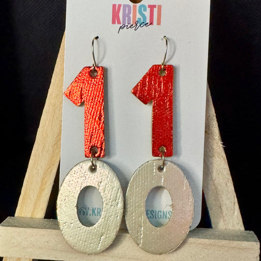 Number 10 Red & Gold Leather Kansas City Chiefs Earrings - Kristi Pierce Designs