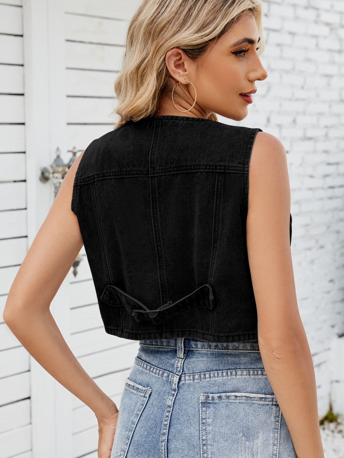 V-Neck Button Down Denim Vest - Kristi Pierce Designs