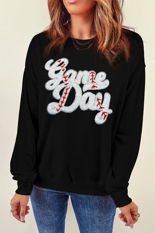 Letter Graphic Round Neck Long Sleeve Sweatshirt - Kristi Pierce Designs