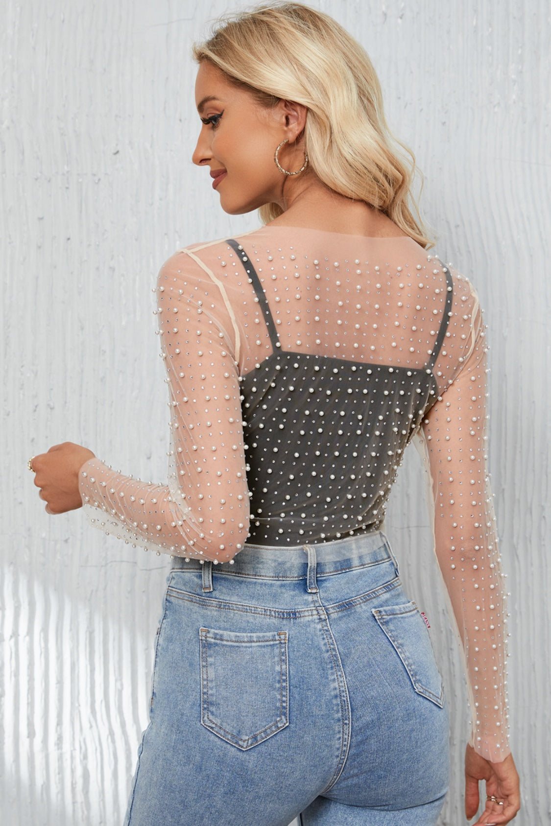 Pearl Long Sleeve Mesh Cropped Top - Kristi Pierce Designs