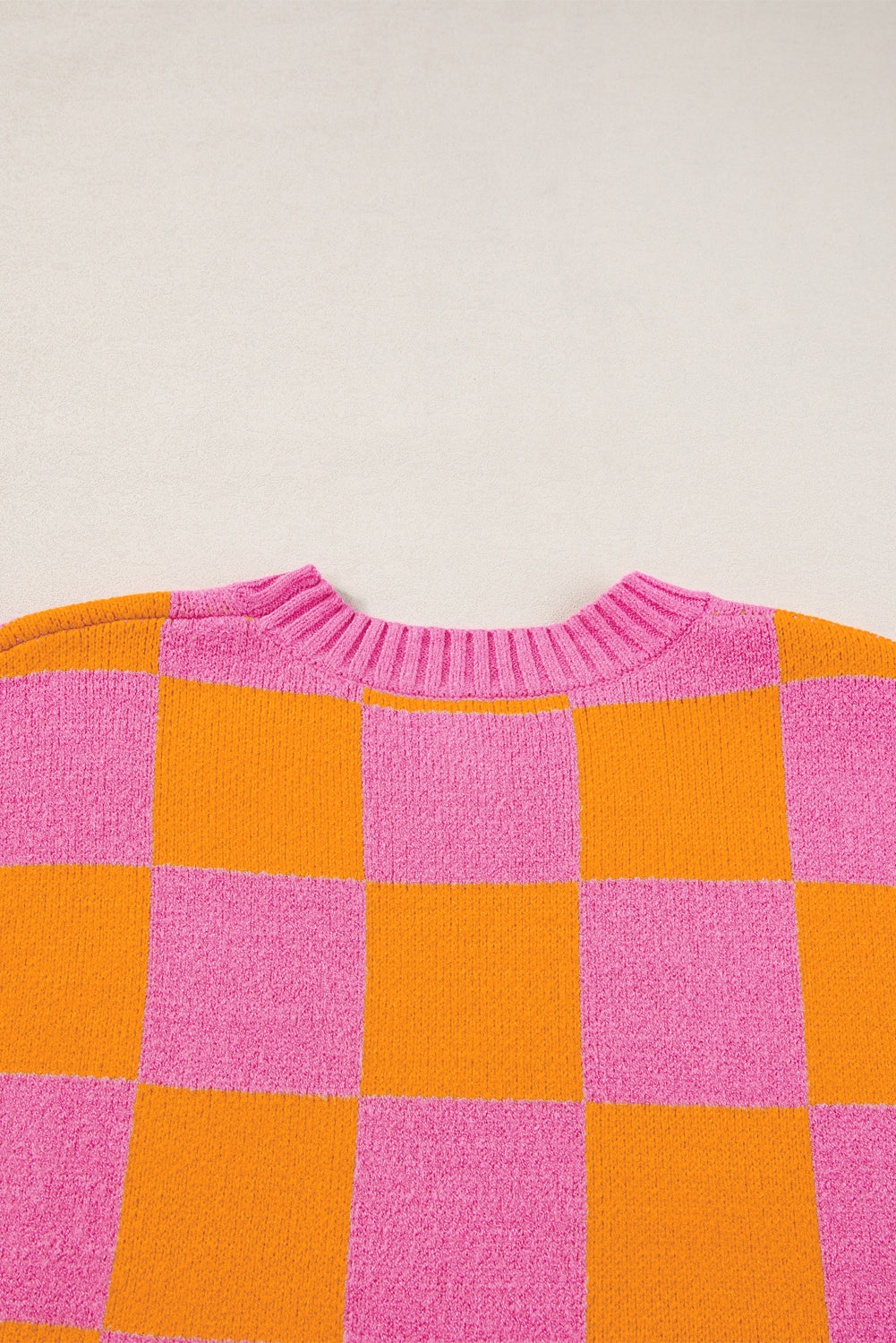 Sachet Pink Colorblock Checkered Knit Dolman Tee