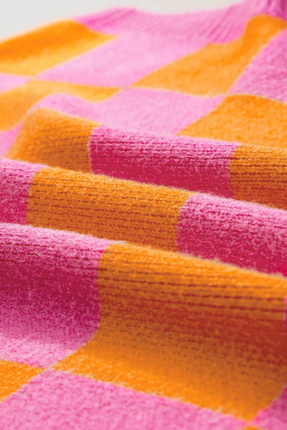 Sachet Pink Colorblock Checkered Knit Dolman Tee