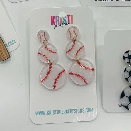 Triple Baseball Dangle Earrings - Kristi Pierce Designs