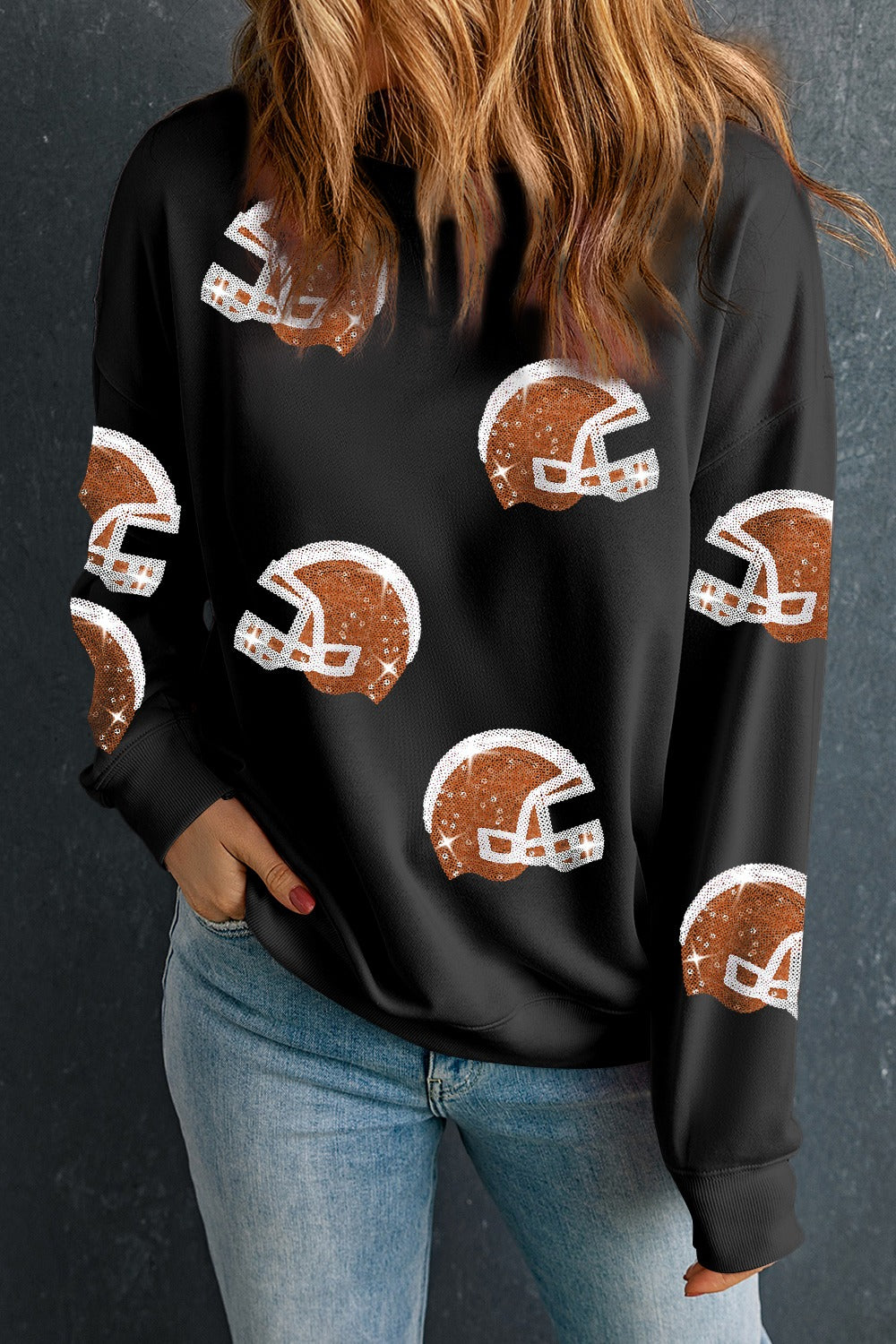 Sequin Round Neck Long Sleeve Sweatshirt - Kristi Pierce Designs