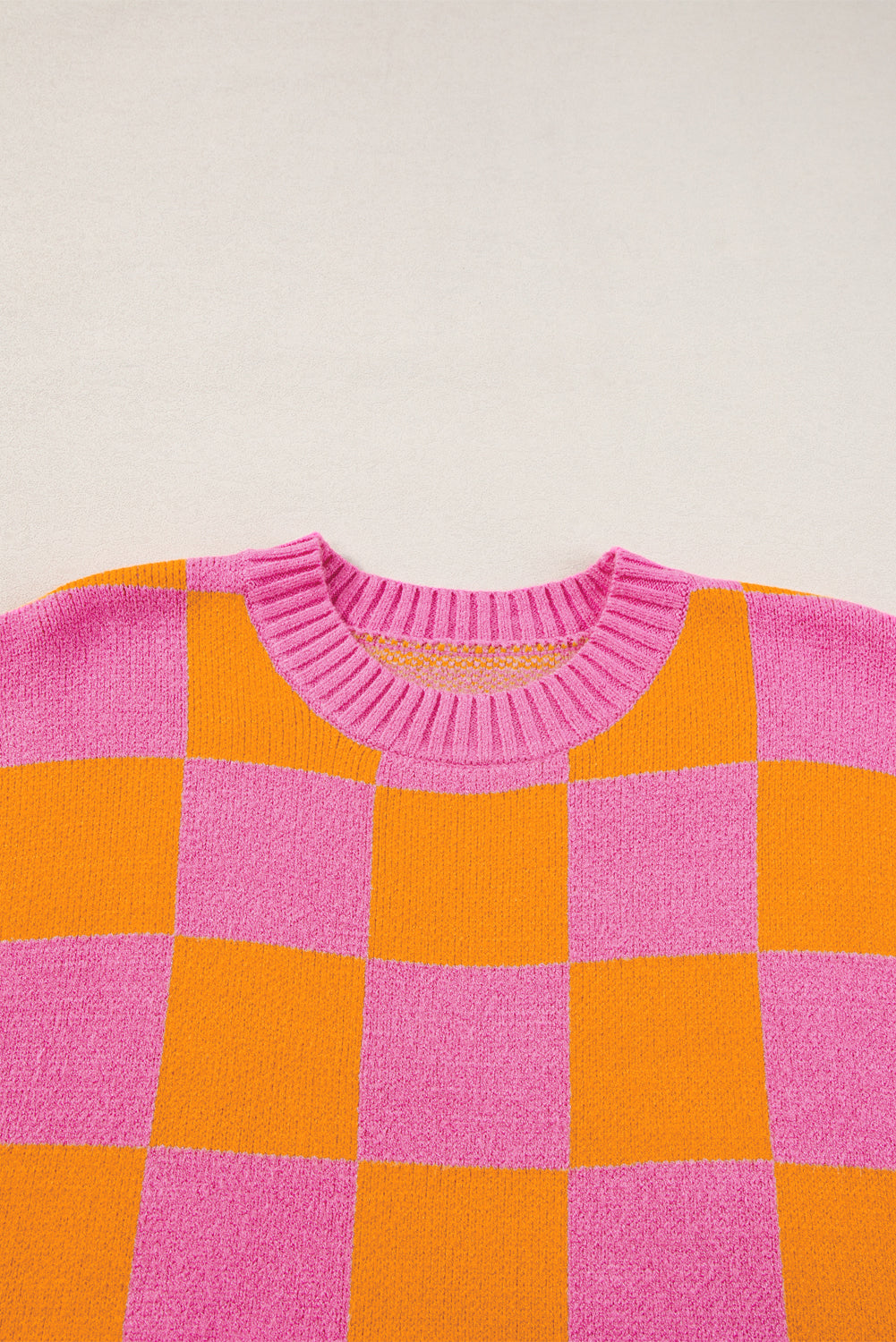 Sachet Pink Colorblock Checkered Knit Dolman Tee