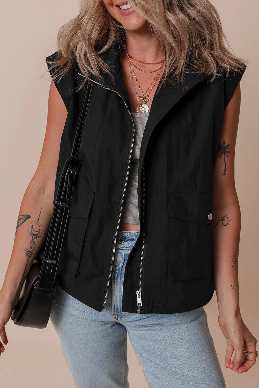 Pocketed Zip Up Vest Coat - Kristi Pierce Designs