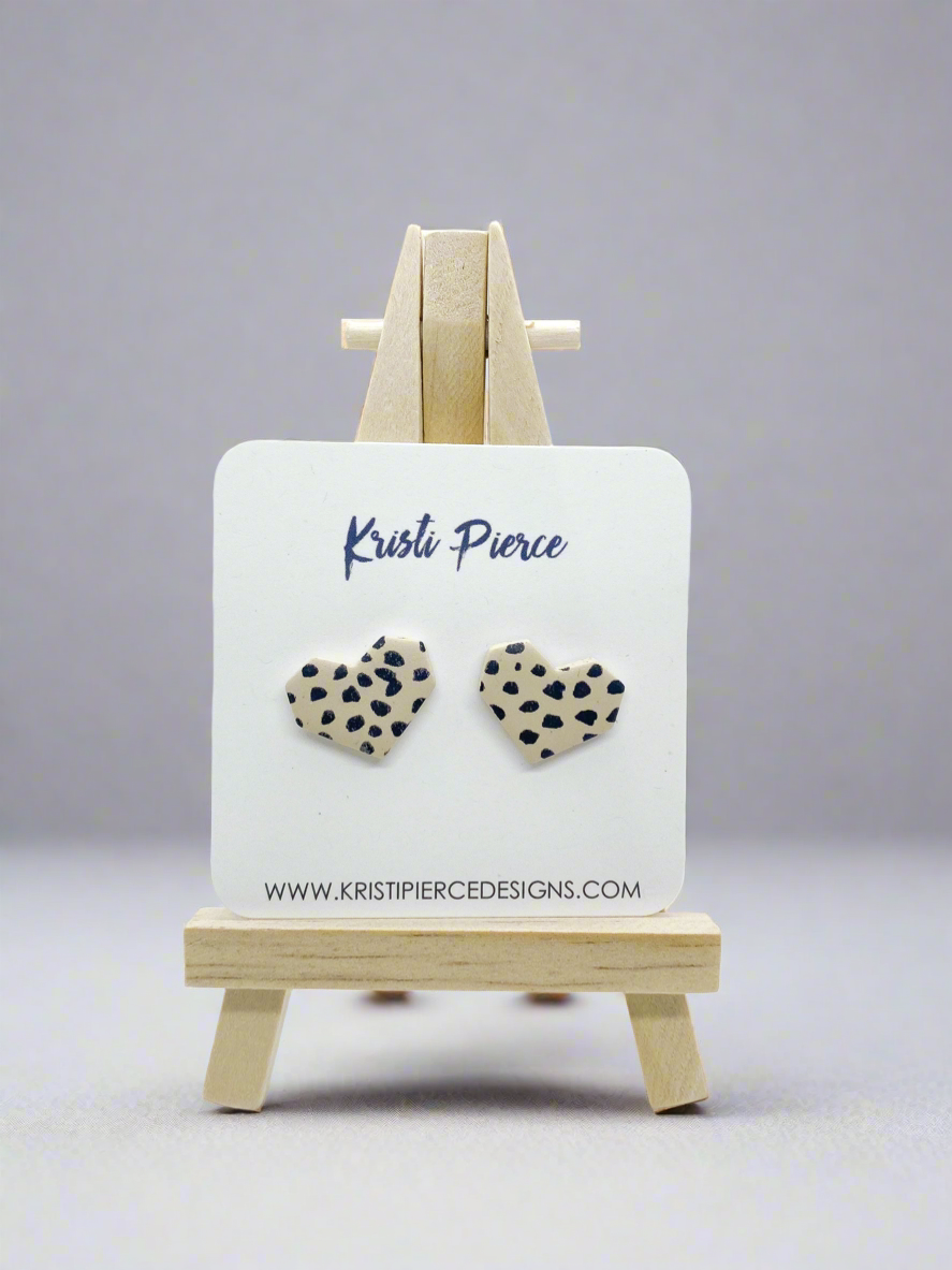 Spotty Dot Heart Clay Stud Earrings - Kristi Pierce Designs