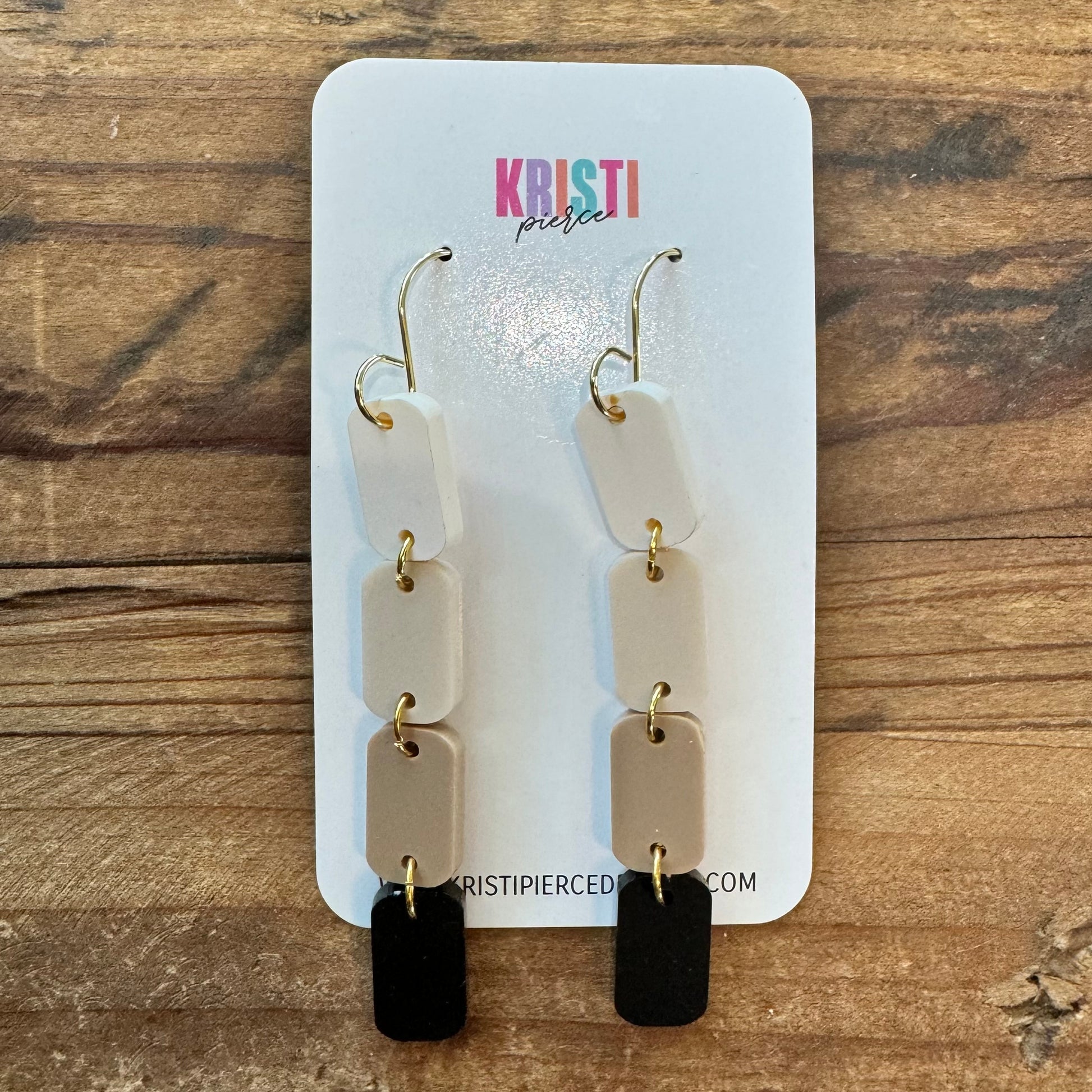 Black and Cream Neutral Acrylic Dangle Earrings - Kristi Pierce Designs