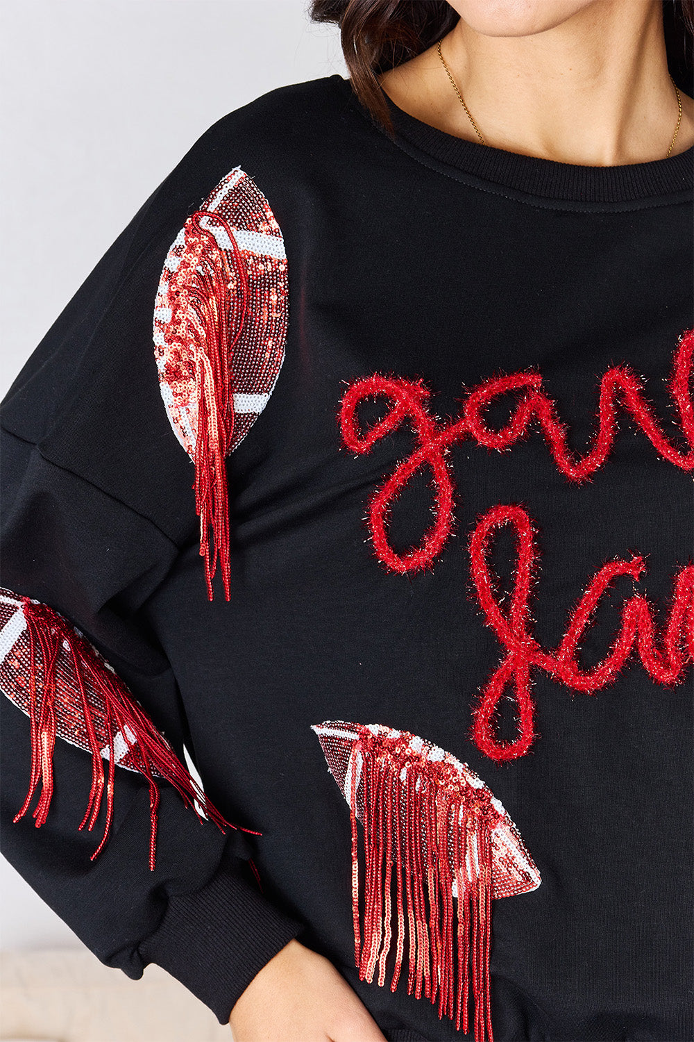 Football Sequin Round Neck Sweatshirt - Kristi Pierce Designs