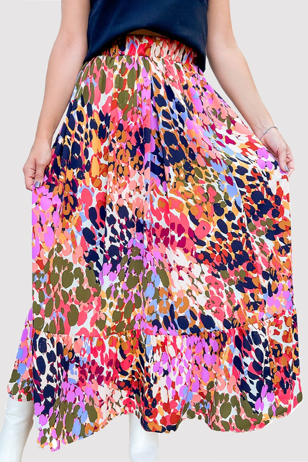 Printed Elastic Waist Skirt - Kristi Pierce Designs
