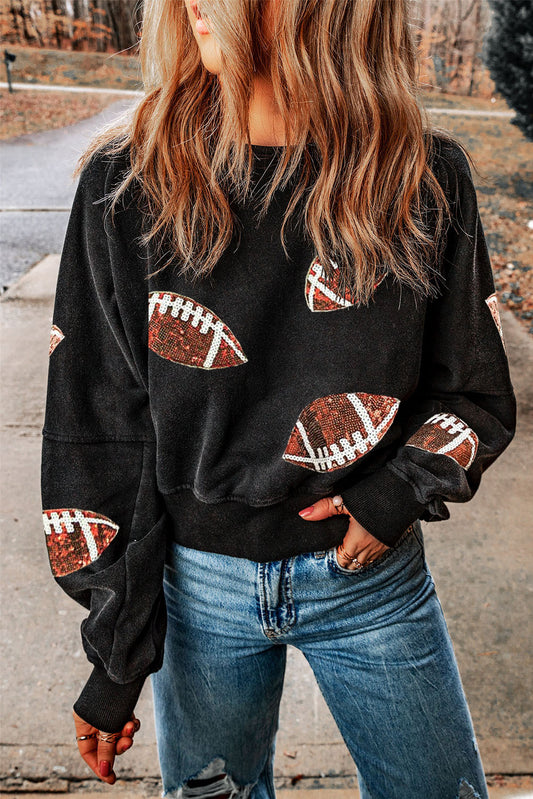 Sequin Football Patch Open Back Sweatshirt - Kristi Pierce Designs