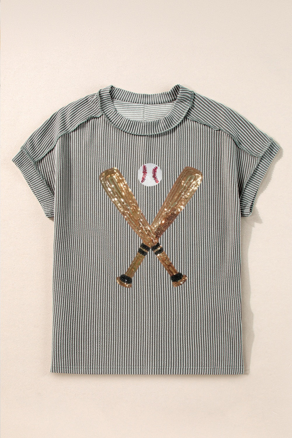 Sequin Baseball Round Neck Short Sleeve T-Shirt - Kristi Pierce Designs