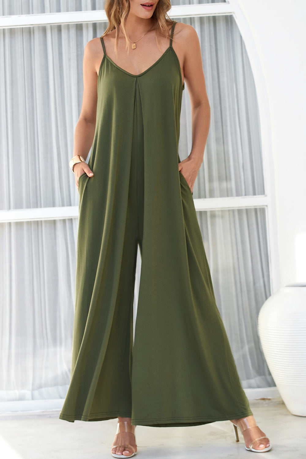 V-Neck Spaghetti Strap Jumpsuit - Kristi Pierce Designs
