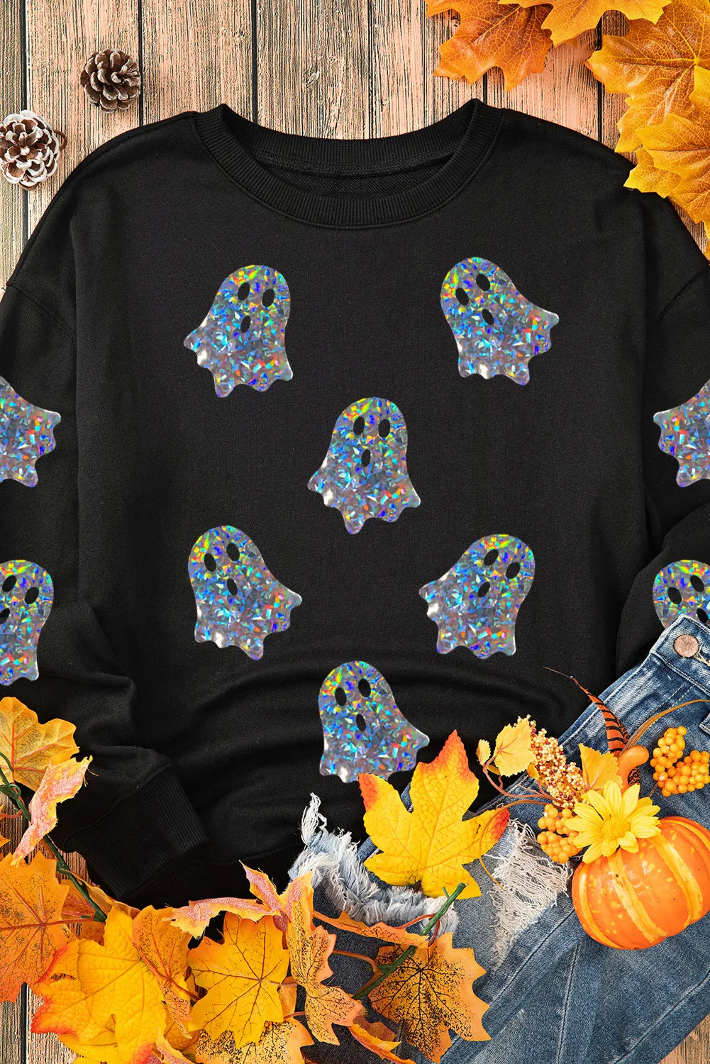 Ghost Round Neck Long Sleeve Sweatshirt - Kristi Pierce Designs