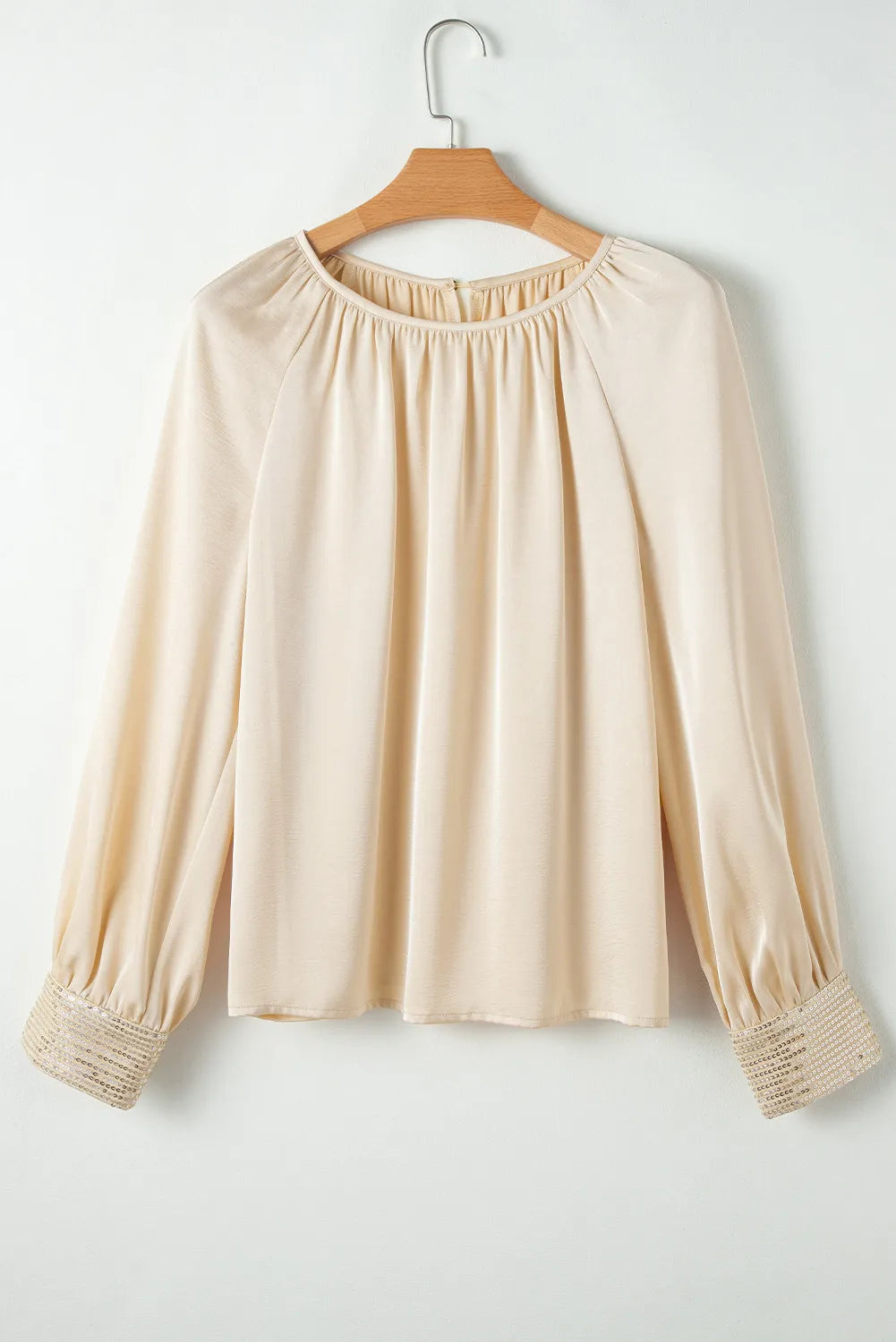 Sequin Round Neck Long Sleeve Blouse - Kristi Pierce Designs