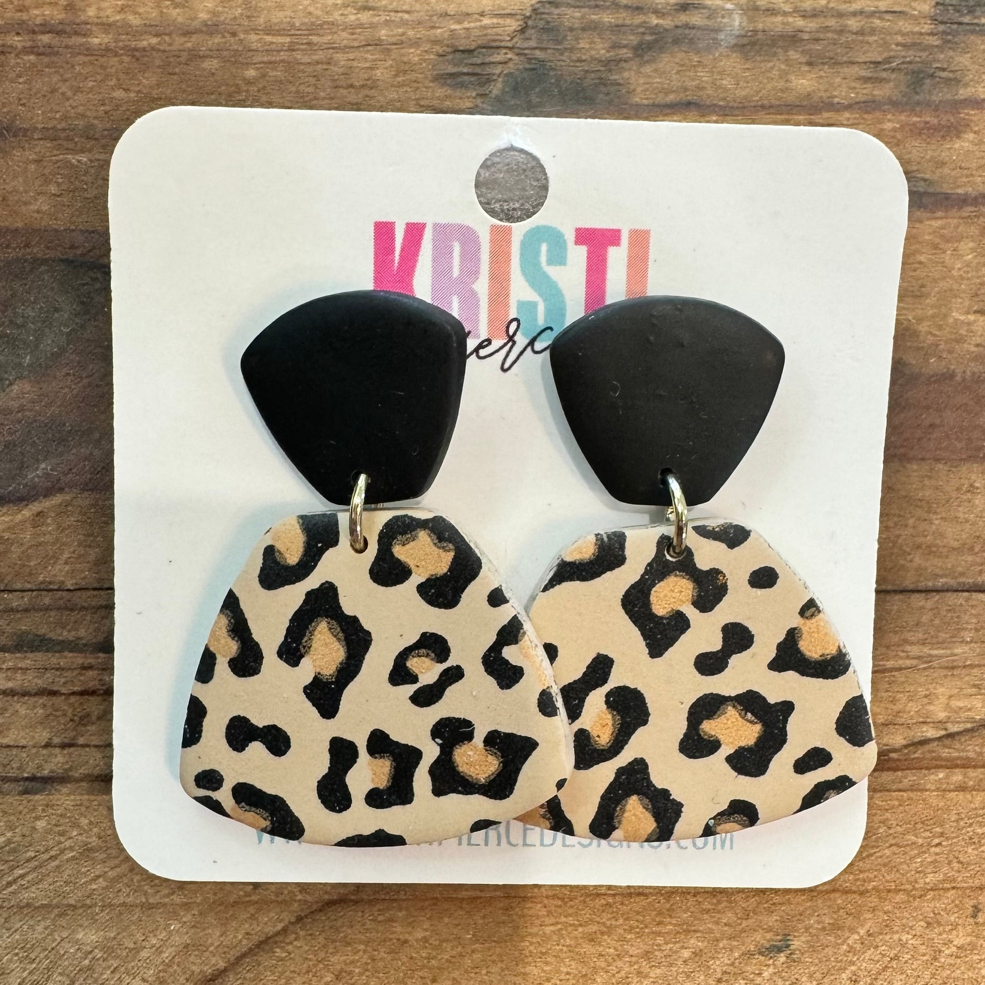 Leopard and Black Clay Post Earrings - Kristi Pierce Designs