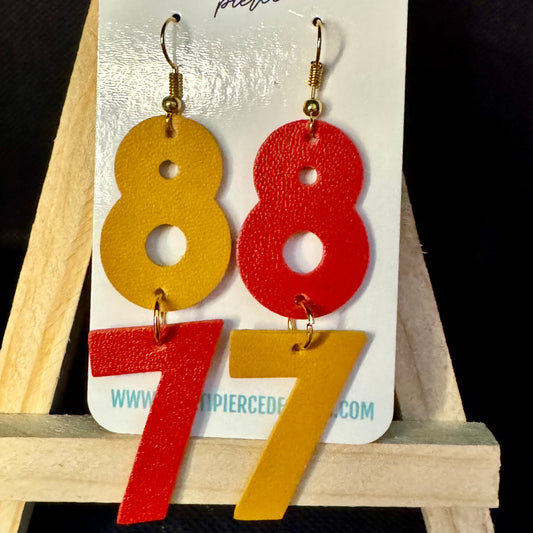 Number 87 Red & Yellow Kansas City Chiefs Earrings - Kristi Pierce Designs