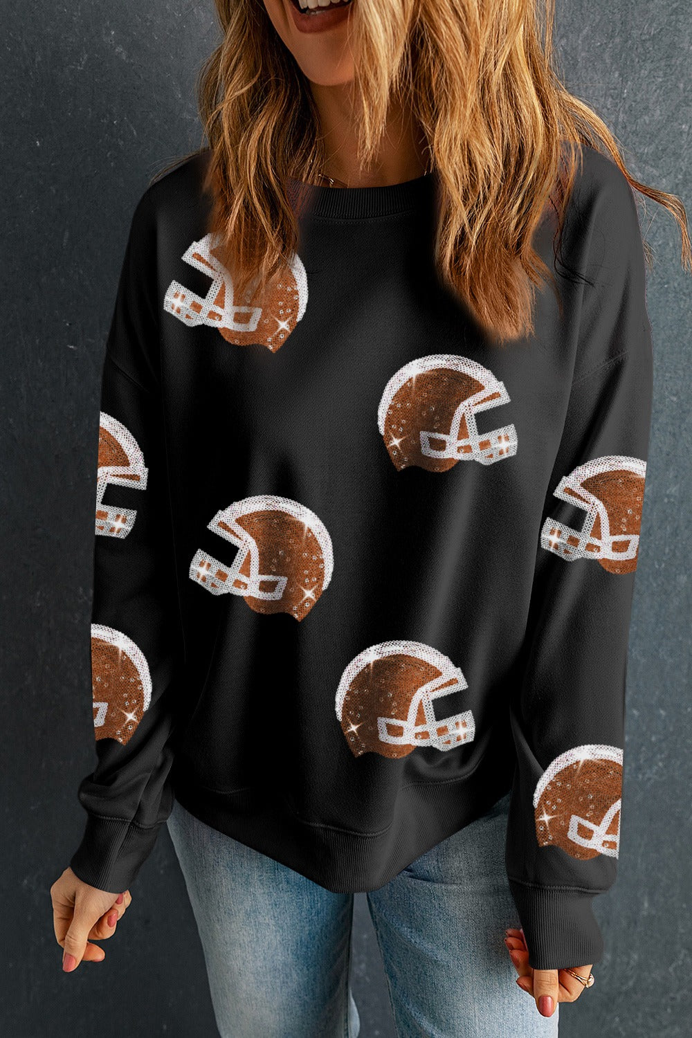 Sequin Round Neck Long Sleeve Sweatshirt - Kristi Pierce Designs