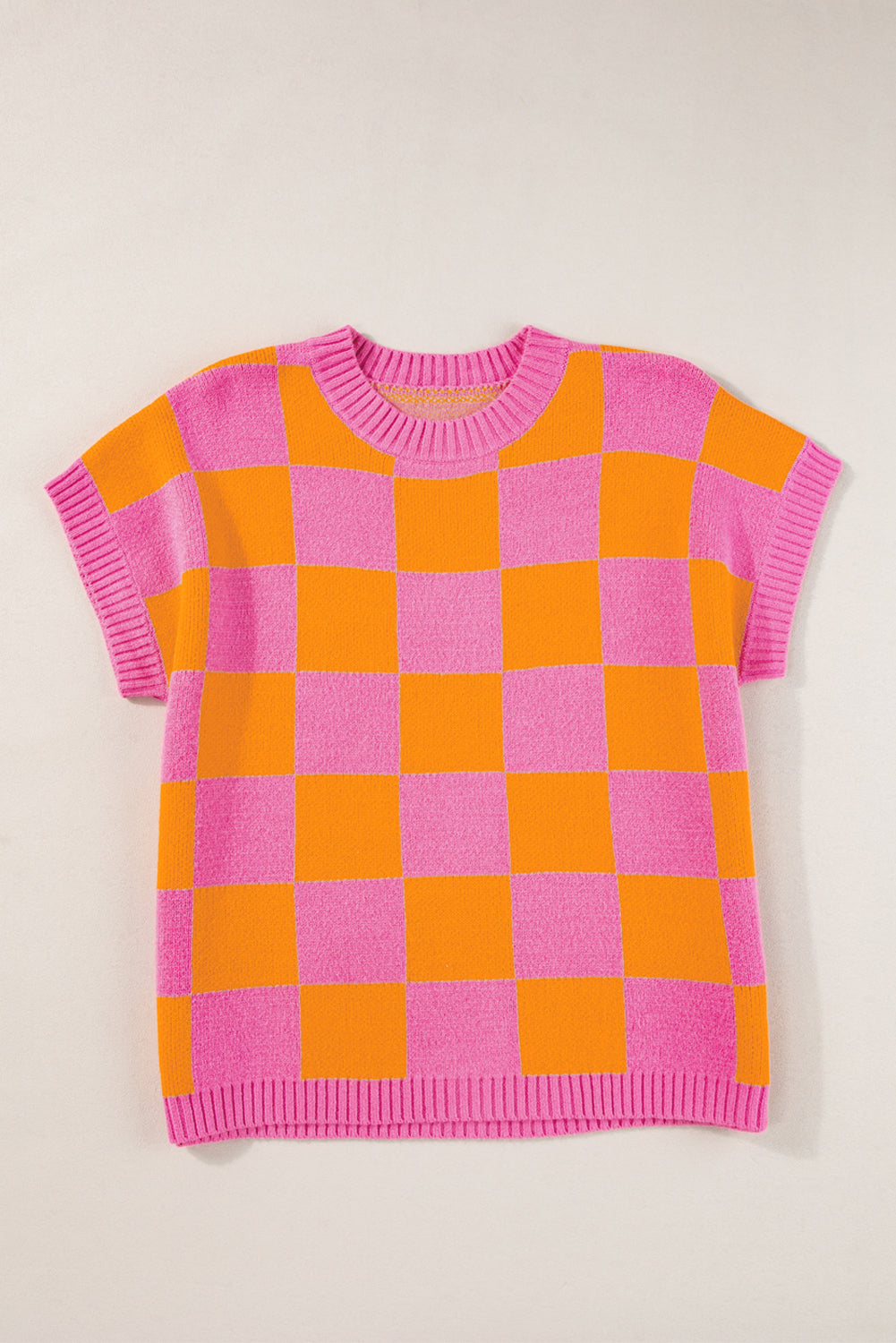Sachet Pink Colorblock Checkered Knit Dolman Tee