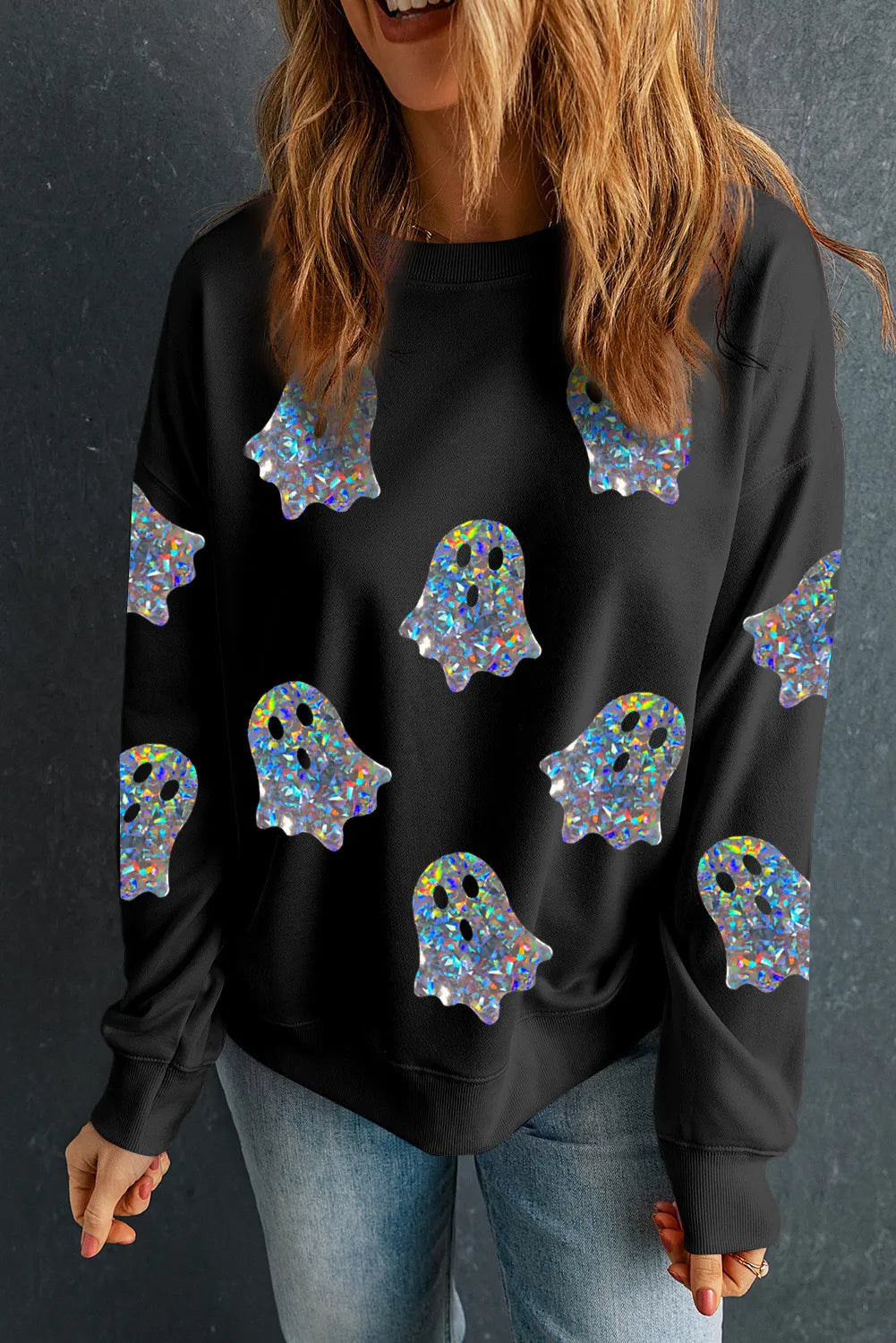 Ghost Round Neck Long Sleeve Sweatshirt - Kristi Pierce Designs