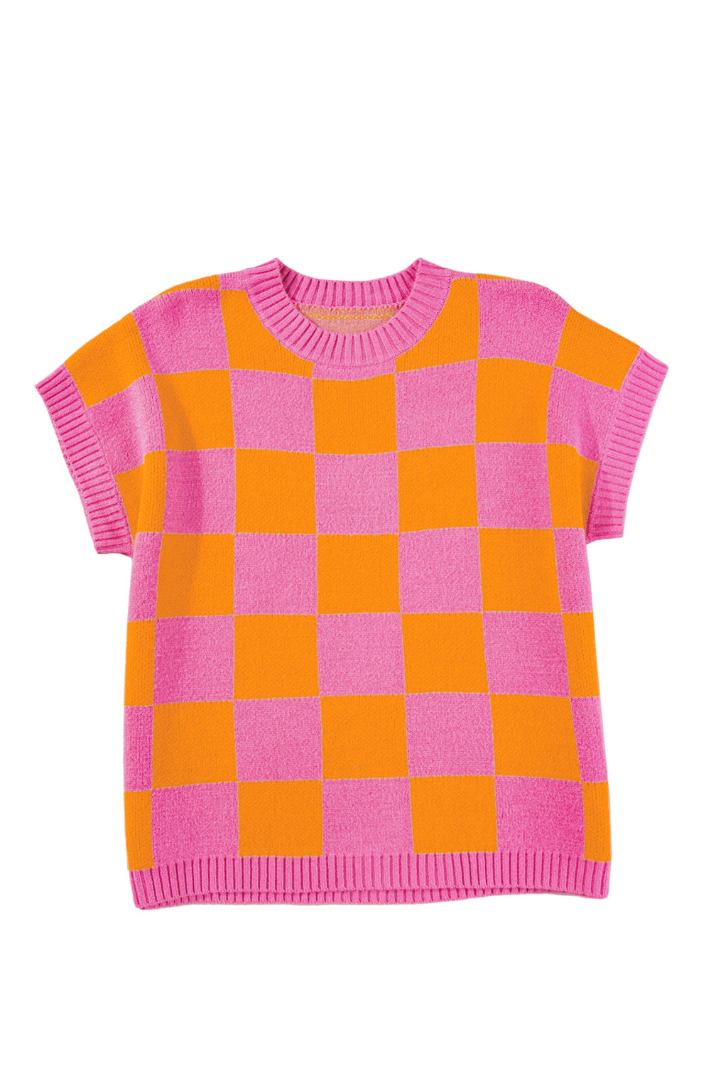 Sachet Pink Colorblock Checkered Knit Dolman Tee