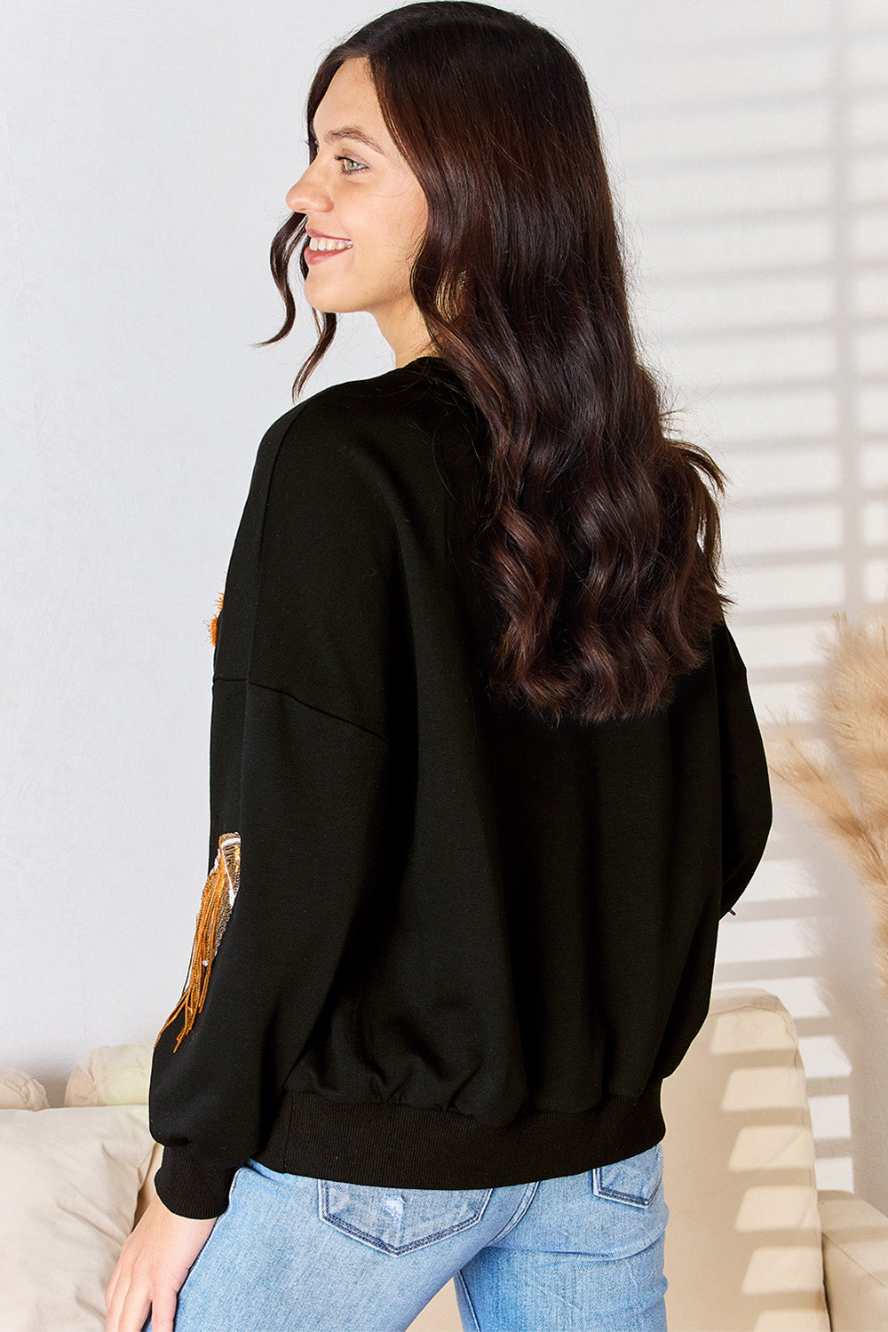 Football Sequin Round Neck Sweatshirt - Kristi Pierce Designs