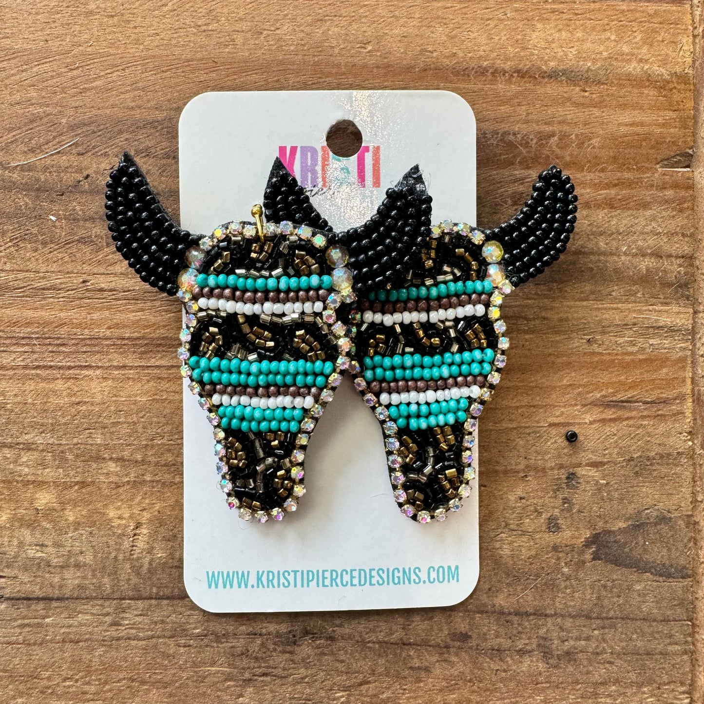 Multicolor Beaded Steer Western Design Cow Earrings - Kristi Pierce Designs