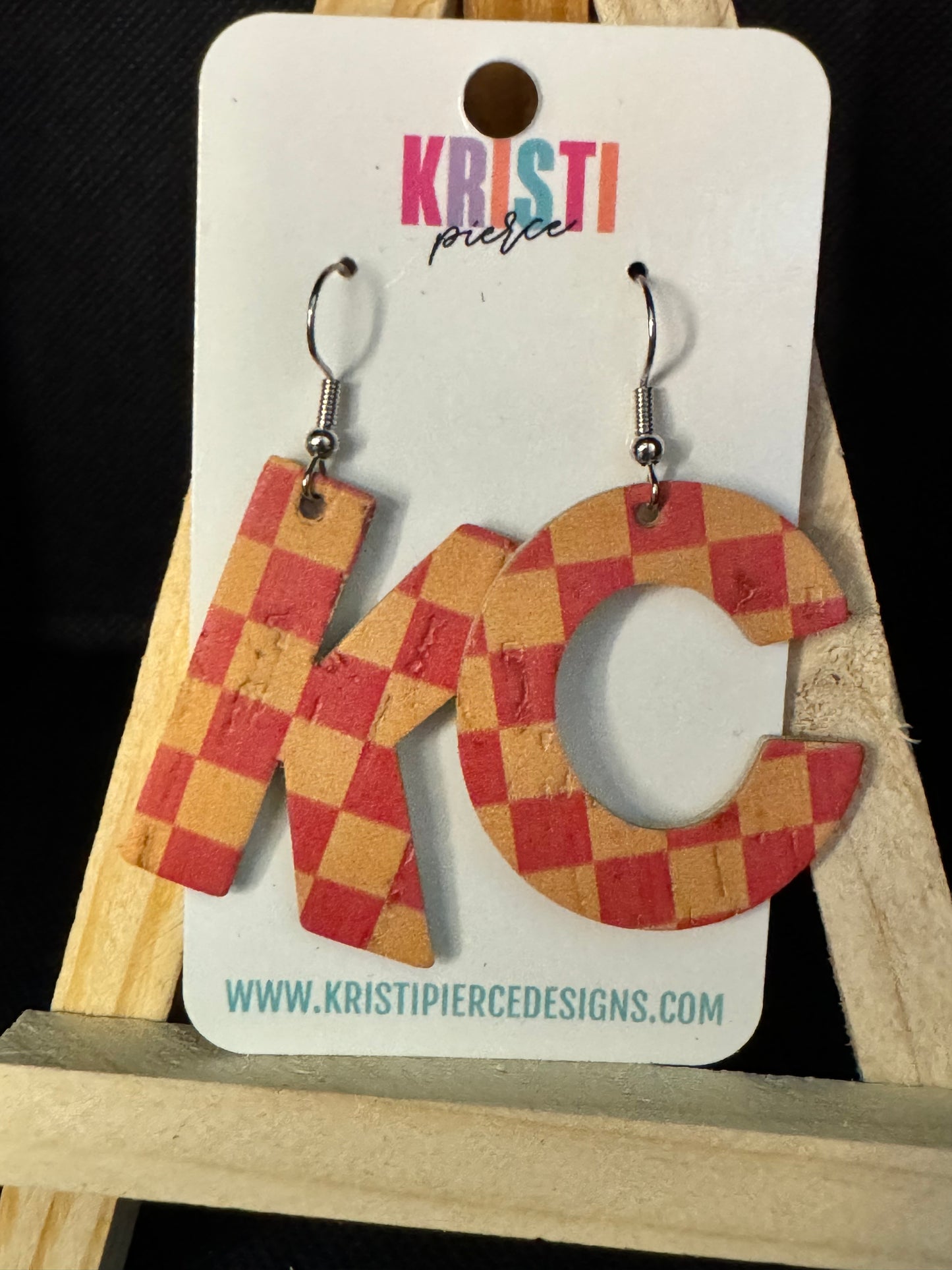 KC Checkered Letter Leather Earrings - Kristi Pierce Designs