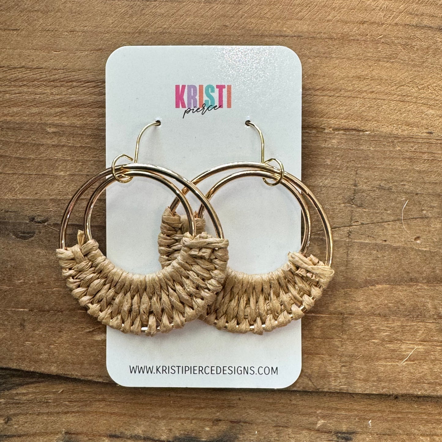 Cream Rafia on Large Gold Hoop Earrings - Kristi Pierce Designs