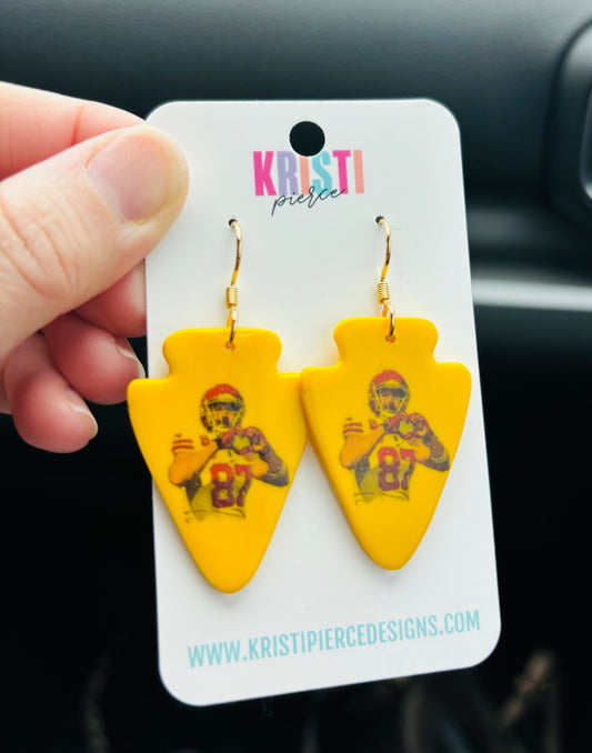 Kelce Heart Hands Kansas City Chiefs Lightweight Clay Earrings, 1.5" - Kristi Pierce Designs