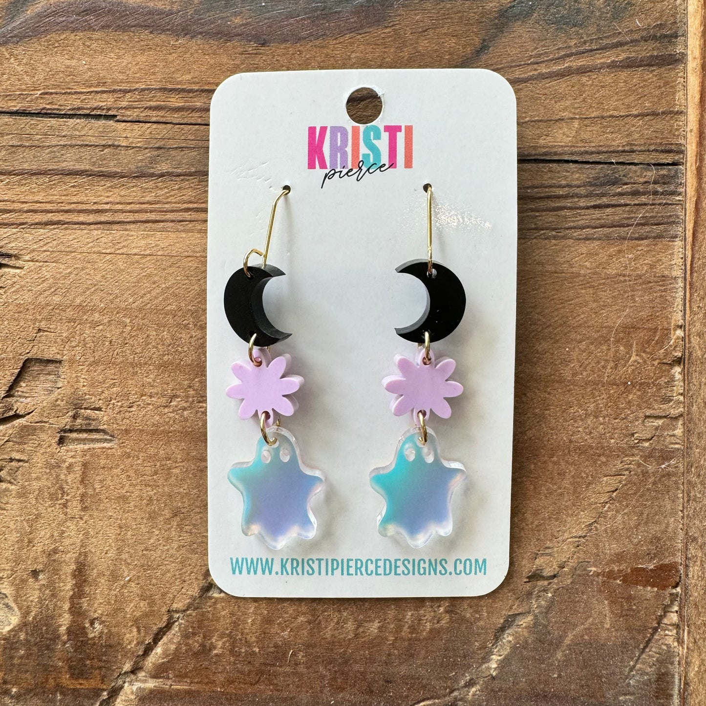 Moon, Flower, and Glowing Ghost Dangle Earrings - Kristi Pierce Designs
