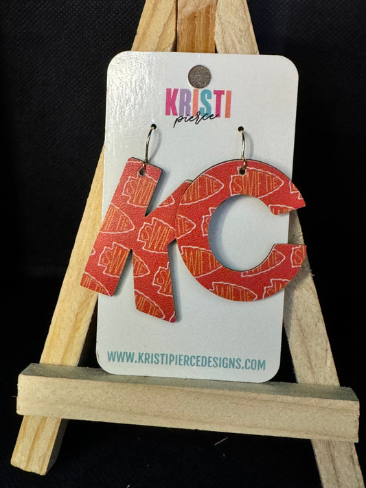 Red KC-shaped Swiftie Arrowhead Print Kansas City Chiefs Earrings - Kristi Pierce Designs