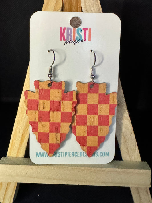 Red & Yellow Checkered Arrowhead Kansas City Chiefs Earrings - Kristi Pierce Designs