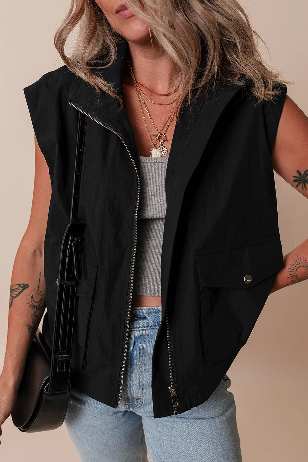 Pocketed Zip Up Vest Coat - Kristi Pierce Designs