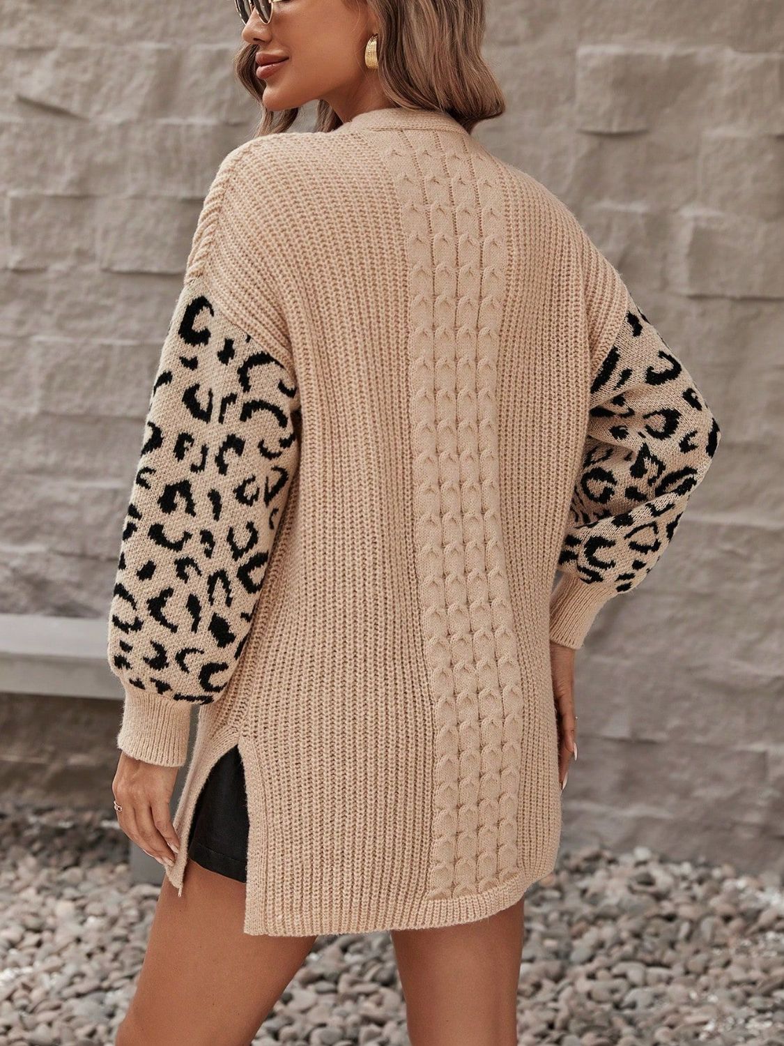 Pocketed Leopard Open Front Cardigan - Kristi Pierce Designs