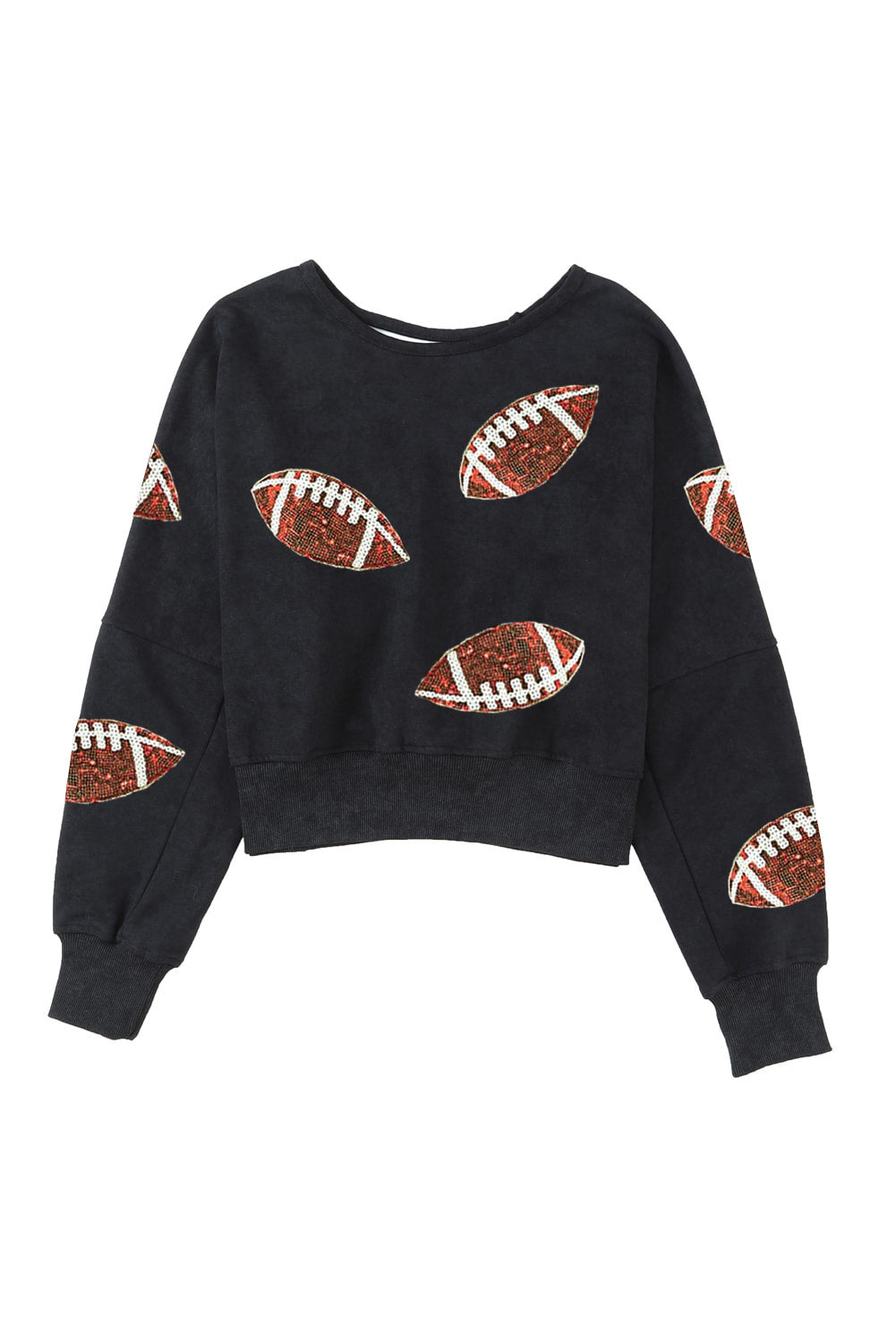 Sequin Football Patch Open Back Sweatshirt - Kristi Pierce Designs