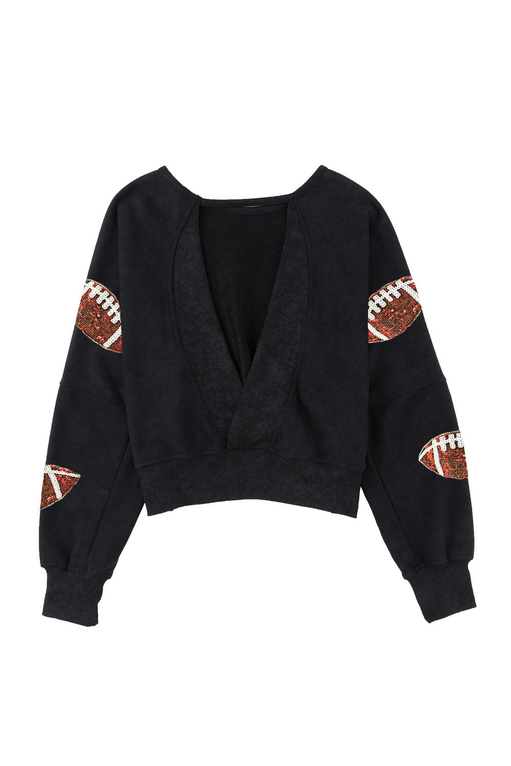 Sequin Football Patch Open Back Sweatshirt - Kristi Pierce Designs