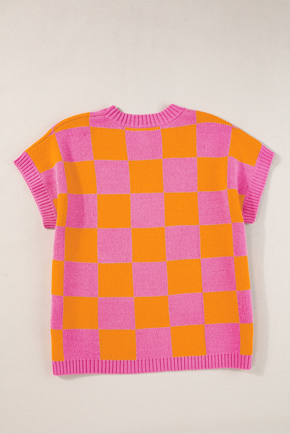 Sachet Pink Colorblock Checkered Knit Dolman Tee