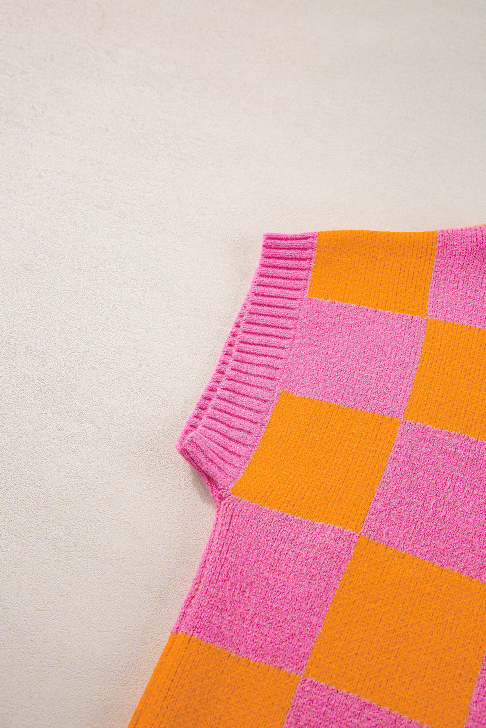 Sachet Pink Colorblock Checkered Knit Dolman Tee