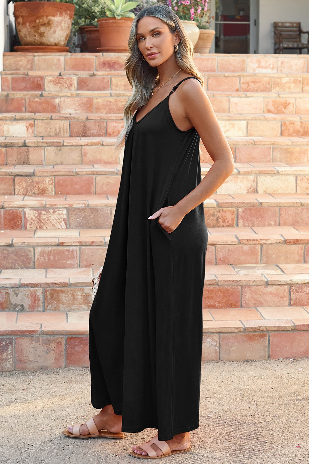 V-Neck Spaghetti Strap Jumpsuit - Kristi Pierce Designs