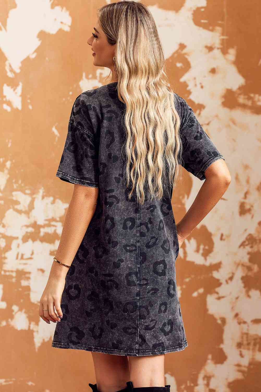 Leopard Round Neck Dropped Shoulder Dress with Pockets - Kristi Pierce Designs