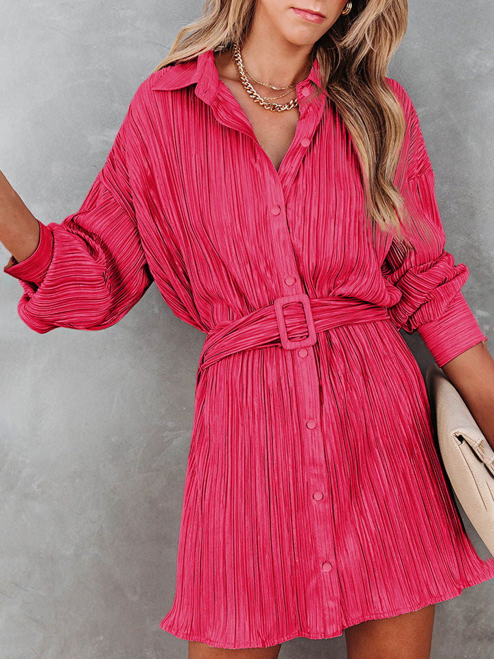 Tie Waist Button-Down Long Sleeve Dress - Kristi Pierce Designs