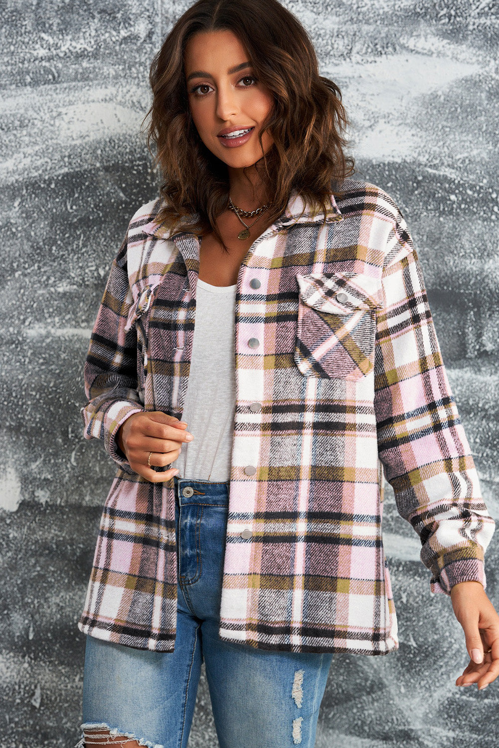 Double Take Plaid Button Front Shirt Jacket with Breast Pockets - Kristi Pierce Designs