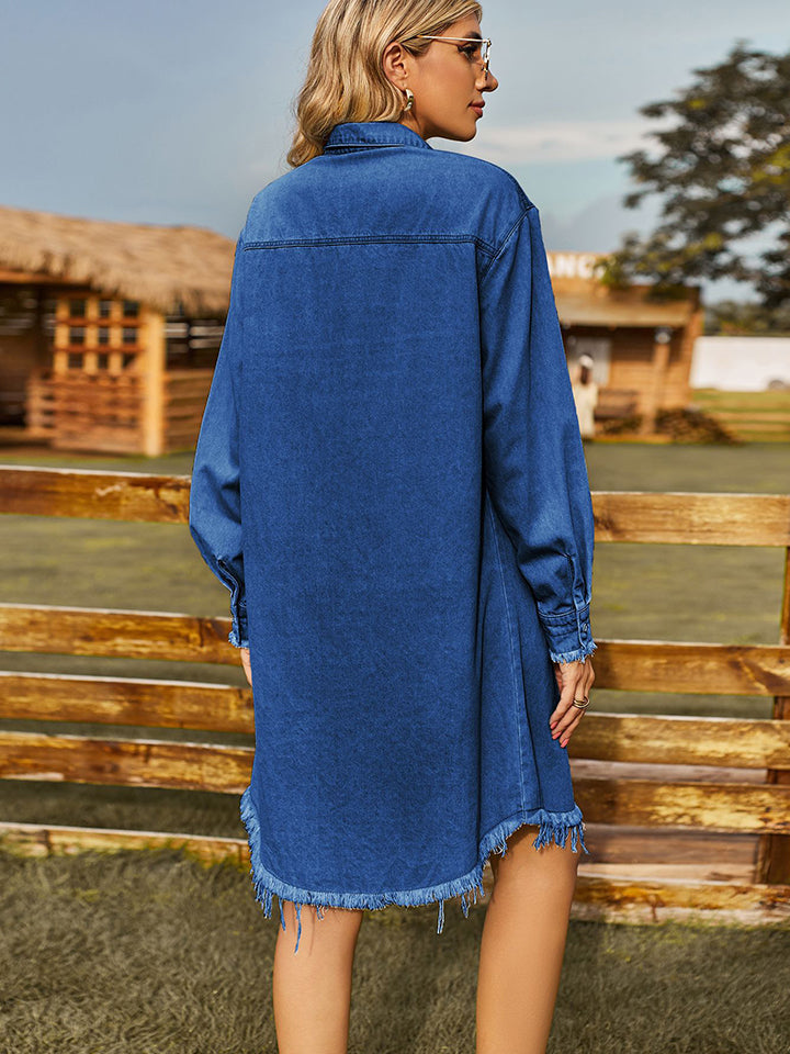Raw Hem Collared Denim Dress - Kristi Pierce Designs
