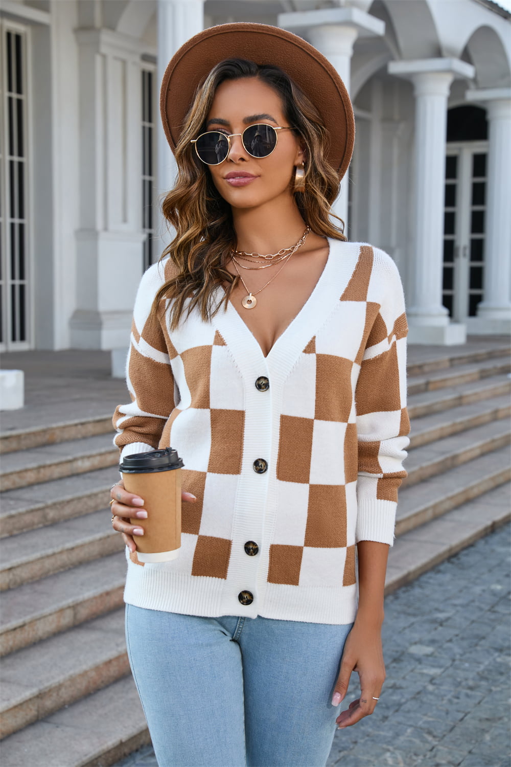 Button-Up V-Neck Dropped Shoulder Cardigan - Kristi Pierce Designs