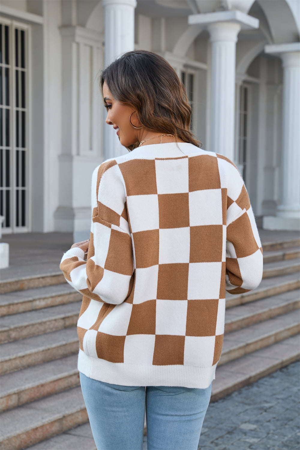 Button-Up V-Neck Dropped Shoulder Cardigan - Kristi Pierce Designs