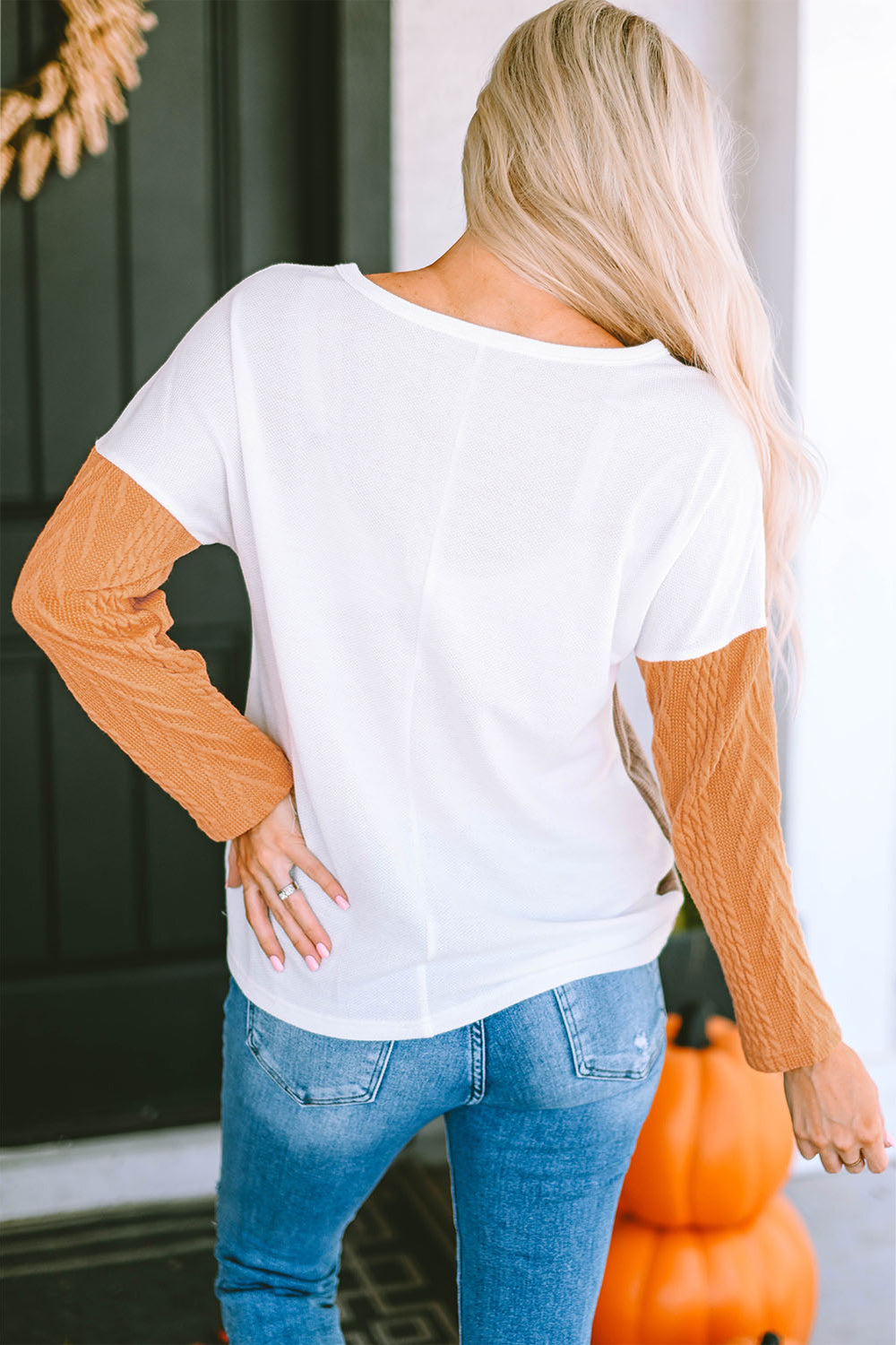 Full Size Color Block Cable-Knit Sweater - Kristi Pierce Designs