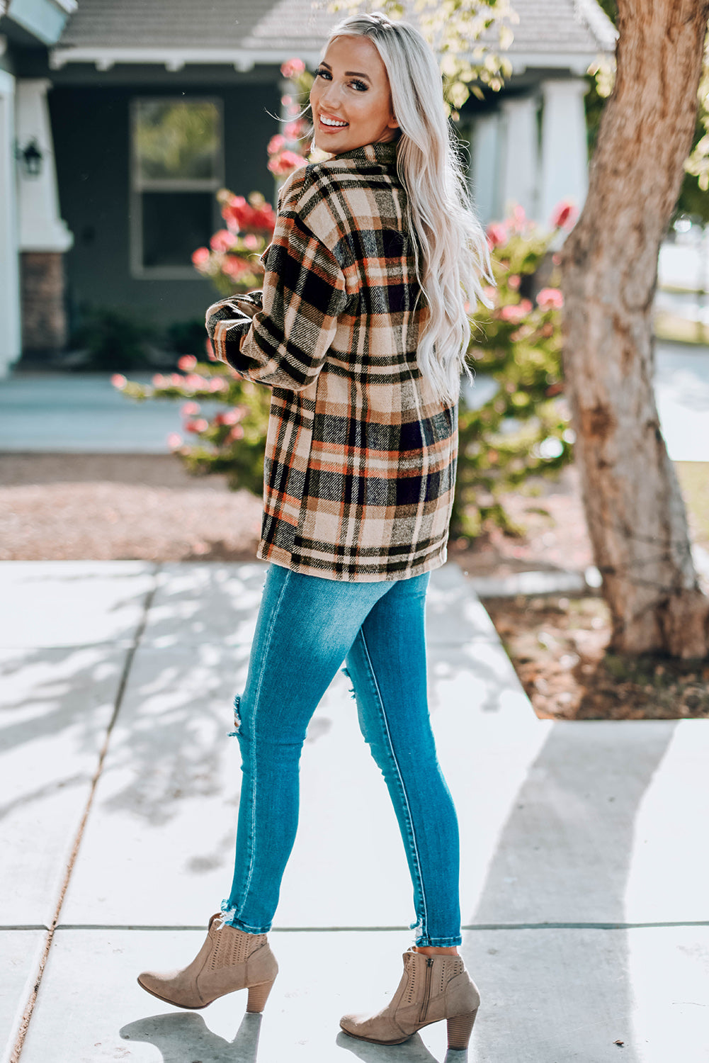 Double Take Plaid Button Front Shirt Jacket with Breast Pockets - Kristi Pierce Designs